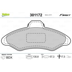 Jeu de plaquettes de frein VALEO 301172 pour FORD ESCORT, ORION OE 1015598 VALEO