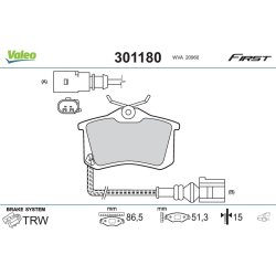 Brake Pad Set VALEO 301180 OE Ref 191698451A
