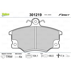 Jeu de plaquettes de frein VALEO 301219 pour ABARTH, ALFA ROMEO, AUTOBIANCHI et plus. VALEO