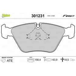 Jeu de plaquettes de frein VALEO 301231 pour BMW OE 1153910 VALEO