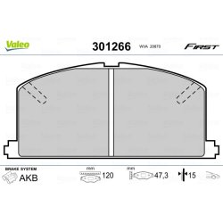 Jeu de plaquettes de frein VALEO 301266 pour TOYOTA OE 04465-01010 VALEO