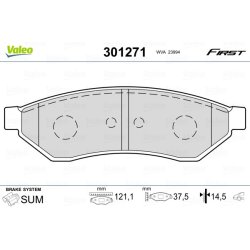 Jeu de plaquettes de frein VALEO 301271 pour CHEVROLET, DAEWOO, GM KOREA OE 96496763 VALEO