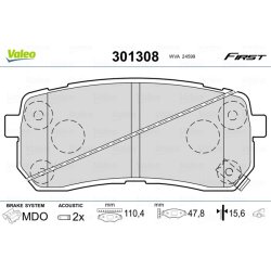 Jeu de plaquettes de frein VALEO 301308 pour HYUNDAI, KIA OE 58302-3JA50 VALEO