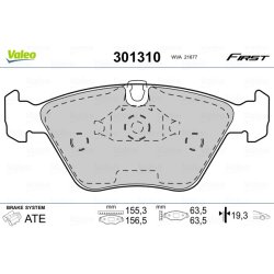 Jeu de plaquettes de frein VALEO 301310 pour BMW Série 5, référence d'origine 1163387 VALEO