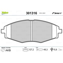 Jeu de plaquettes de frein VALEO 301316 pour CHERY, CHEVROLET, DAEWOO et plus encore... VALEO