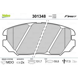 Jeu de plaquettes de frein VALEO 301348 pour HYUNDAI, KIA OE 58101-3KA20 VALEO
