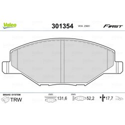 Jeu de plaquettes de frein VALEO 301354 pour SKODA, VW FABIA, POLO, VENTO VALEO