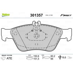 Jeu de plaquettes de frein VALEO 301357 pour MERCEDES OE 0024204420 VALEO