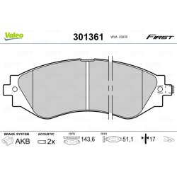 Jeu de plaquettes de frein VALEO 301361 pour CHEVROLET, DAEWOO, GM KOREA, HOLDEN VALEO