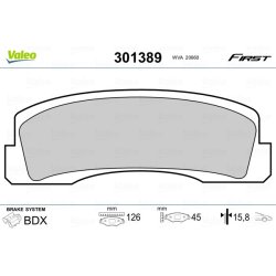 Jeu de plaquettes de frein VALEO 301389 pour CHEVROLET, LADA NIVA, NADESCHDA VALEO