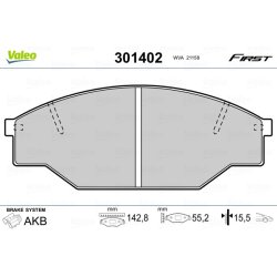 Jeu de plaquettes de frein VALEO 301402 pour TOYOTA, VW OE 04465-05030 VALEO