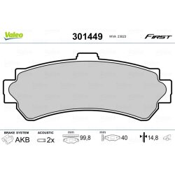 Jeu de plaquettes de frein VALEO 301449 pour NISSAN ALMERA OE 44060-0M890 VALEO