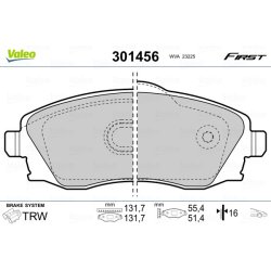 Jeu de plaquettes de frein VALEO 301456 pour HOLDEN, VAUXHALL OE 1605081