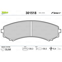 Plaquettes de frein VALEO 301518 pour MAZDA, MITSUBISHI OE S4YP3328Z VALEO