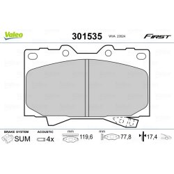 Jeu de plaquettes de frein VALEO 301535 pour LEXUS, TOYOTA OE 04465-0C011 VALEO
