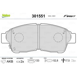 Jeu de plaquettes de frein VALEO 301551 pour TOYOTA OE 04465-02020 VALEO