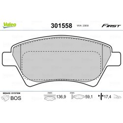 Plaquettes de frein VALEO 301558 pour RENAULT, référence d'origine 410601241R
