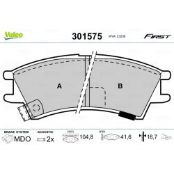 Jeu de plaquettes de frein VALEO 301575 pour HYUNDAI ATOS OE 58101-02A00 VALEO