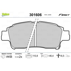 Jeu de plaquettes de frein VALEO 301606 pour TOYOTA OE 04465-52031 VALEO