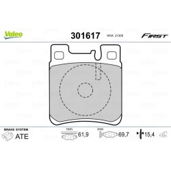 Jeu de plaquettes de frein VALEO 301617 pour CHRYSLER, MERCEDES OE 05143633AA VALEO