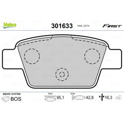Jeu de plaquettes de frein VALEO 301633 pour ALFA ROMEO, CHRYSLER, FIAT, LANCIA