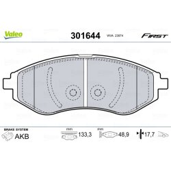 Jeu de plaquettes de frein VALEO 301644 pour CHEVROLET, DAEWOO, GM KOREA, PROTON VALEO