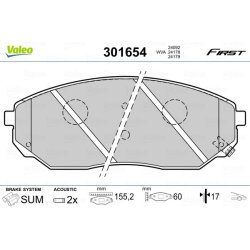 Jeu de plaquettes de frein VALEO 301654 pour KIA SORENTO OE 58101-3EE00 VALEO
