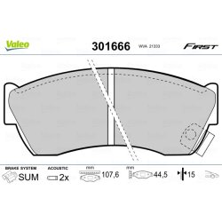 Jeu de plaquettes de frein VALEO 301666 pour CHEVROLET, HOLDEN, SUBARU, SUZUKI VALEO