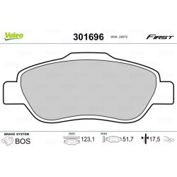 Jeu de plaquettes de frein VALEO 301696 pour FIAT PANDA OE 6001073158 VALEO