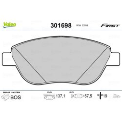 Jeu de plaquettes de frein VALEO 301698 pour FIAT, LANCIA DOBLO, IDEA, MUSA VALEO