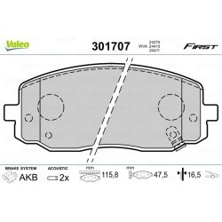 Jeu de plaquettes de frein VALEO 301707 pour HYUNDAI, KIA i10, PICANTO VALEO