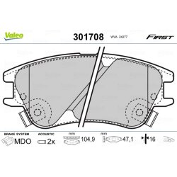 Jeu de plaquettes de frein VALEO 301708 pour HYUNDAI ATOS OE 58101-02A10 VALEO