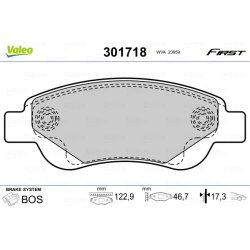 Jeu de plaquettes de frein VALEO 301718 pour CITROEN, PEUGEOT, TOYOTA OE 1611456980