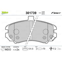 Jeu de plaquettes de frein VALEO 301739 pour HYUNDAI ELANTRA OE 58101-2DA50 VALEO