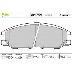 Jeu de plaquettes de frein VALEO 301759 pour HYUNDAI, SSANGYONG OE 48130-08260 VALEO