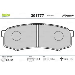 Jeu de plaquettes de frein VALEO 301777 pour LEXUS, MITSUBISHI, TOYOTA OE 4605A389 VALEO
