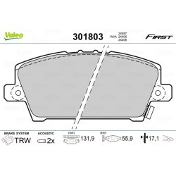 Jeu de plaquettes de frein VALEO 301803 pour HONDA CIVIC OE 45022-SMG-E00 VALEO