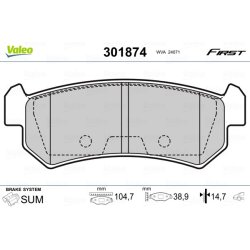 Jeu de plaquettes de frein VALEO 301874 pour CHEVROLET, DAEWOO, GM KOREA, SUZUKI VALEO