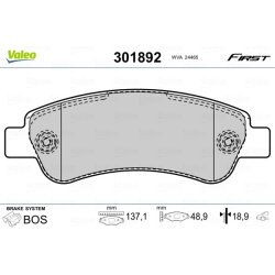 Brake Pad Set VALEO 301892 OE Ref 1611140880