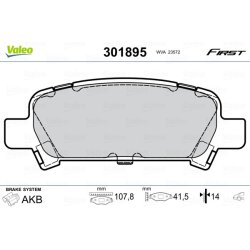 Jeu de plaquettes de frein VALEO 301895 pour SUBARU OE 26296-FC001 VALEO