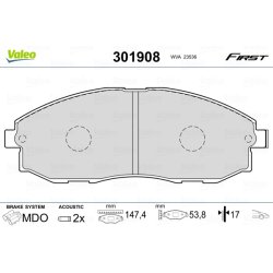 Jeu de plaquettes de frein VALEO 301908 pour HYUNDAI H-1, H100 OE 58101-4AA00