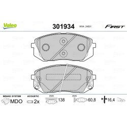 Jeu de plaquettes de frein VALEO 301934 pour HYUNDAI, KIA OE 58101-2SA51 VALEO