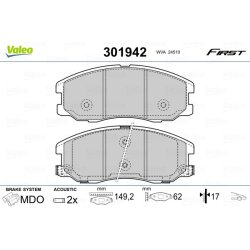 Jeu de plaquettes de frein VALEO 301942 pour CHEVROLET, HOLDEN, VAUXHALL, SUZUKI VALEO