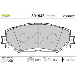Jeu de plaquettes de frein VALEO 301943 pour LEXUS, SUBARU, TOYOTA OE 04465-12610 VALEO