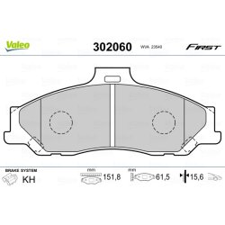 Jeu de plaquettes de frein VALEO 302060 pour FORD, MAZDA RANGER, SÉRIE B, BT-50 VALEO
