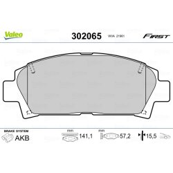 Jeu de plaquettes de frein VALEO 302065 pour TOYOTA OE 04465-12160 VALEO