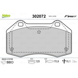Plaquettes de frein VALEO 302072 pour ALPINE, RENAULT, référence d'origine 410603303R VALEO