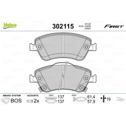 Jeu de plaquettes de frein VALEO 302115 pour TOYOTA AURIS, COROLLA OE 04465-02160 VALEO