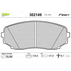 Plaquettes de frein VALEO 302149 pour FORD, MAZDA OE 7T43-2001-AA VALEO