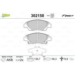 Jeu de plaquettes de frein VALEO 302158 pour HONDA OE 0986494562 VALEO
